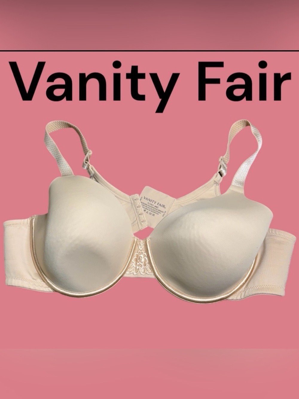Vanity Fair-44C beige underwire bra. Back smoothing. 4 hook/3 position. EUC